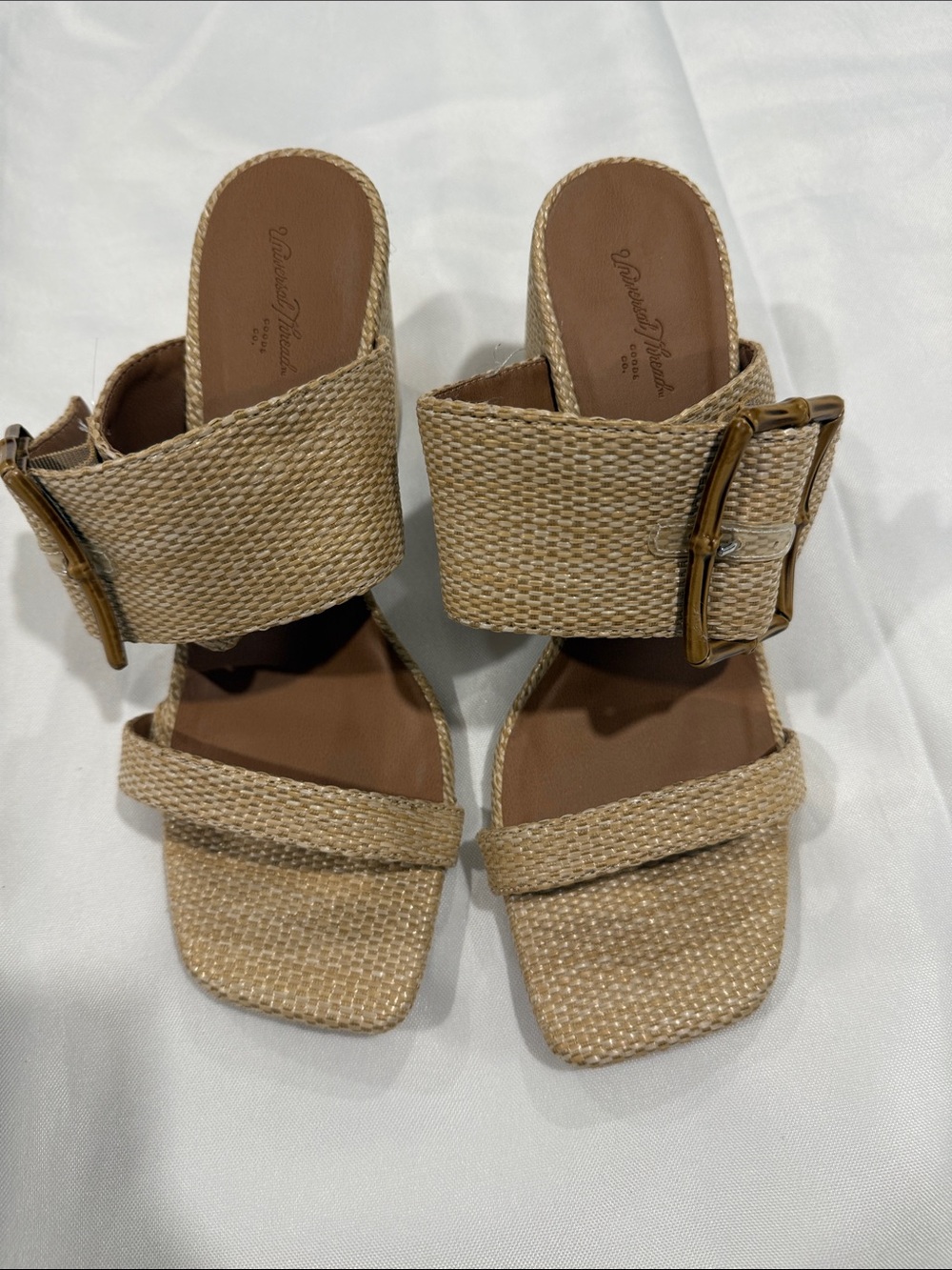 Universal Thread Tan Woven Buckle Slide Mules